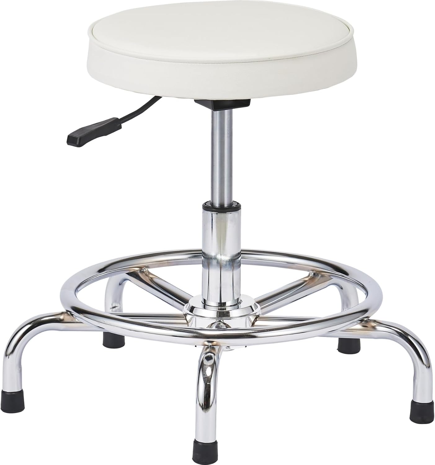 Yamazaki Sangyo 208722 YB-154C-LE-W Assembly Type Work Chair VN-001 with Elevating Function, Height Adjustable, No Casters, PVC Leather Seat, Round Seat Diameter, 13.8 inches (35 cm), 360° Rotation