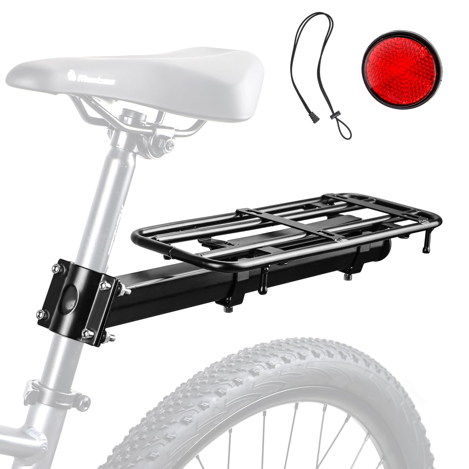 MEGHNA Portapacchi universale per bicicletta posteriore, portata 30 kg, regolabile per ruote da 20 – 29 pollici, robusto portapacchi in alluminio, facile da montare con attrezzi