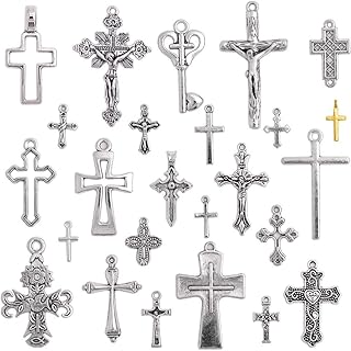 BronaGrand 25 szt. antyczny krzyż zawieszka mieszana ręcznie robione akcesoria do kluczy DIY naszyjnik zawieszka antyczny srebrny mieszanka do biżuterii (srebrny)