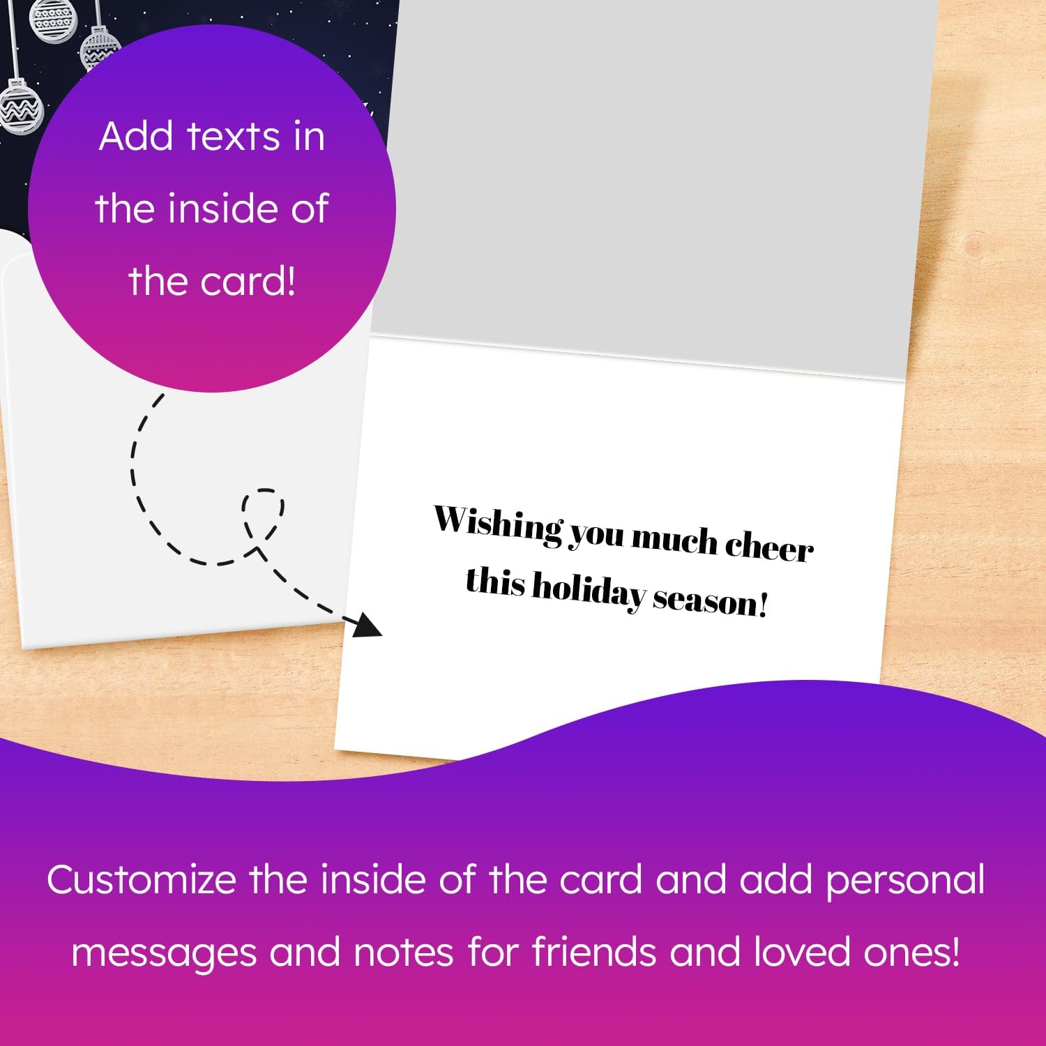 Customize Your Interior Message – Blue Happy Holidays Fold Over Greetings Cards with Your Custom Message and Envelopes, for Christmas and New Year’s Greetings and Invitations | 25 per Pack | 5 x 7"