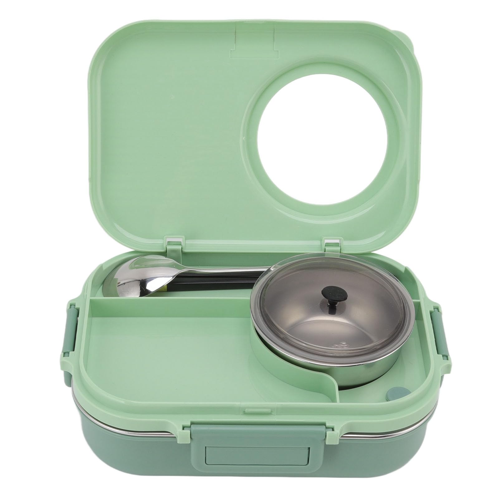Wakects Lunch Box, 1100ml Double Layer Stainless Steel Box Food Container with 3 Compartment Liner Soup Bowl Chopsticks Spoon for Adults Kids (Green)