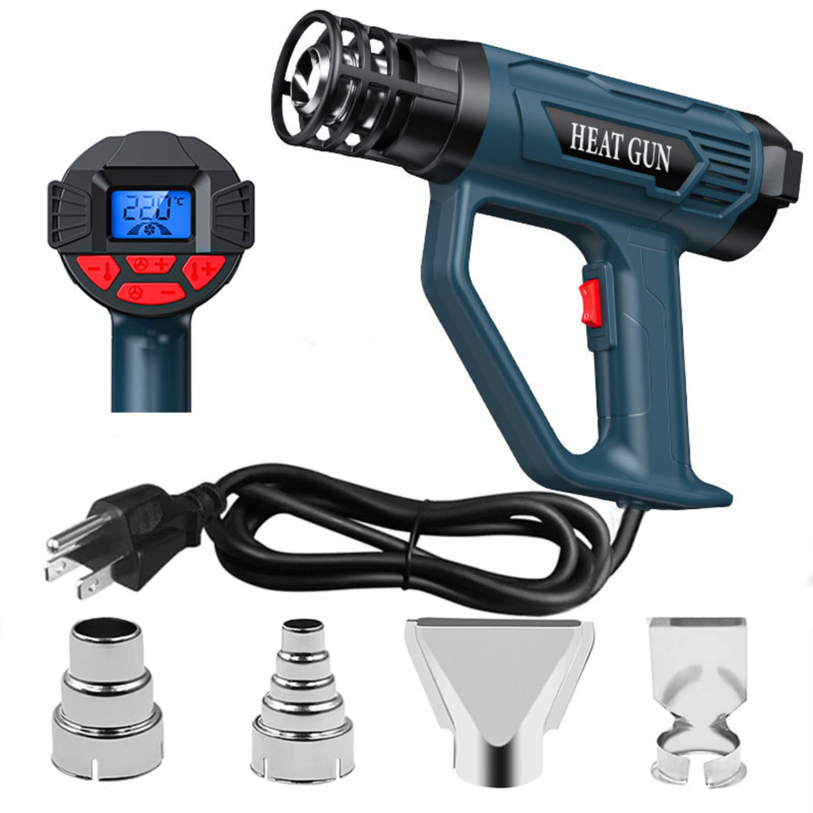 2500W Heat Gun with Digital LCD Display - Precise Temperature Control, Overheat Protection, 4 Nozzles for Heat Shrink Tubes, Lacquer Stripping