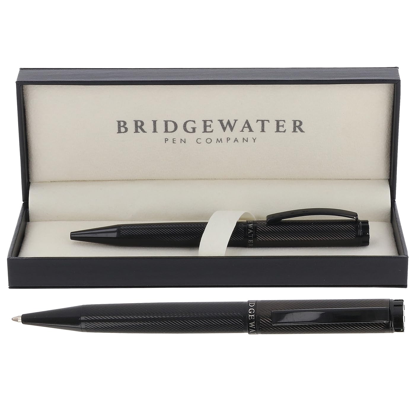 Bridgewater Pen Company Cambridge Signature Collection Ballpoint Pen, Chrome, Gold and Black Designs, Premium Gift Box, Lifetime Mechanical Guarantee (All Black)