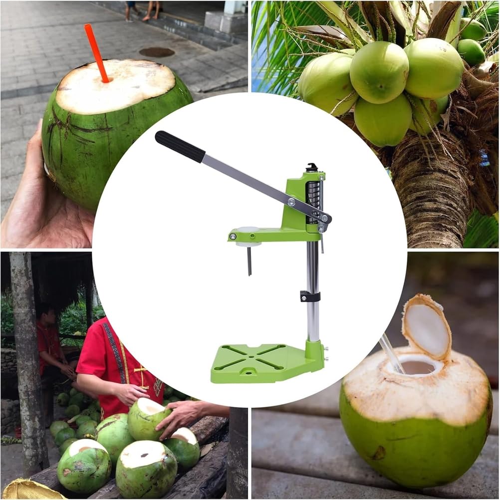 Herramienta de apertura de coco, abridor manual de agujeros de coco con mango de palanca, diseño vertical ajustable en altura para un uso doméstico fácil y eficiente apertura de coco verde