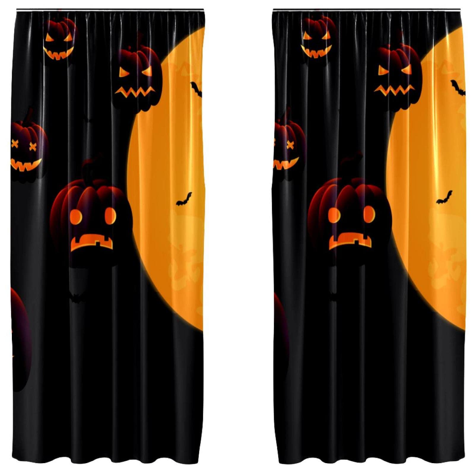 Rideaux citrouille salon et chambre : voilage léger Halloween 213cm