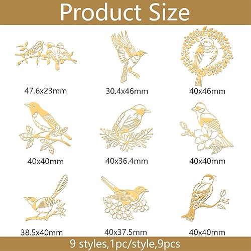 Miniatura 2 de OLYCRAFT 9 calcomanías de patrón de pájaro de 1.6 x 1.6 pulgadas, diseño de rama de pájaro, flor, autoadhesivas, calcomanías doradas, temáticas de