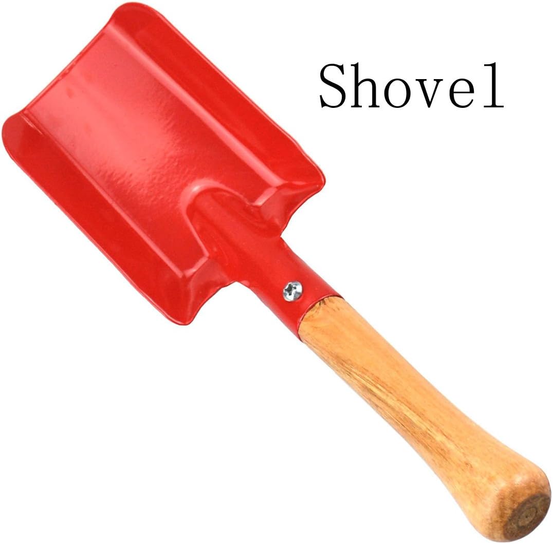 Annymall Garden Tools 3-Piece Set, 8" Metal with Sturdy Wooden Handle Safe Gardening Tools Trowel, Rake & Shovel for Women, Men, Teens Beach Sandbox Toy