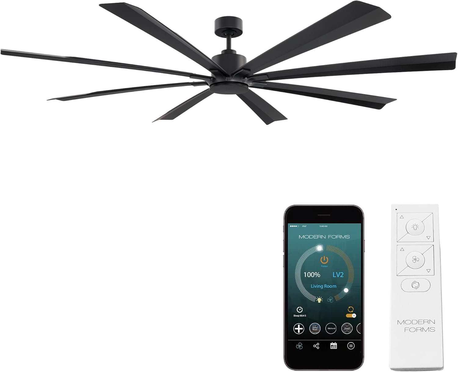 Modern Forms Size Matters Indoor and Outdoor 8-Blade 65in Smart Ceiling Fan in Matte Black with Remote Control with Alexa and iOS or Android App