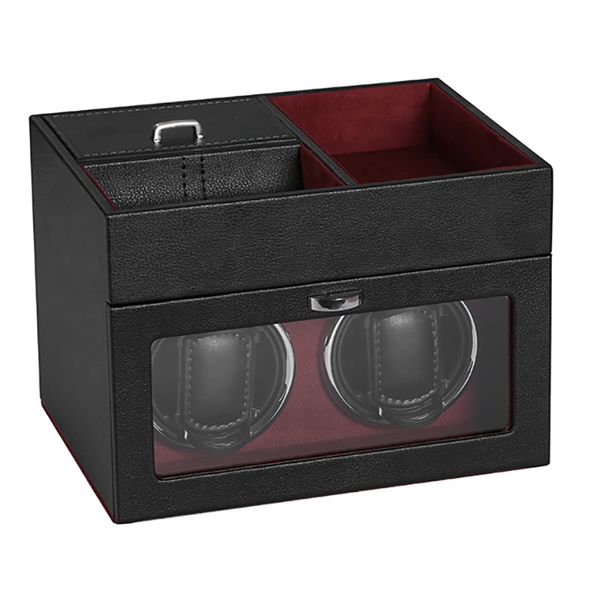 MYUYEE Automatic Watch Winder For 2 Watch Wristwatch Storage Case With Quiet Japanese Motor Premium Leather Exterior And Soft Flexible Watch Pillows (Red)