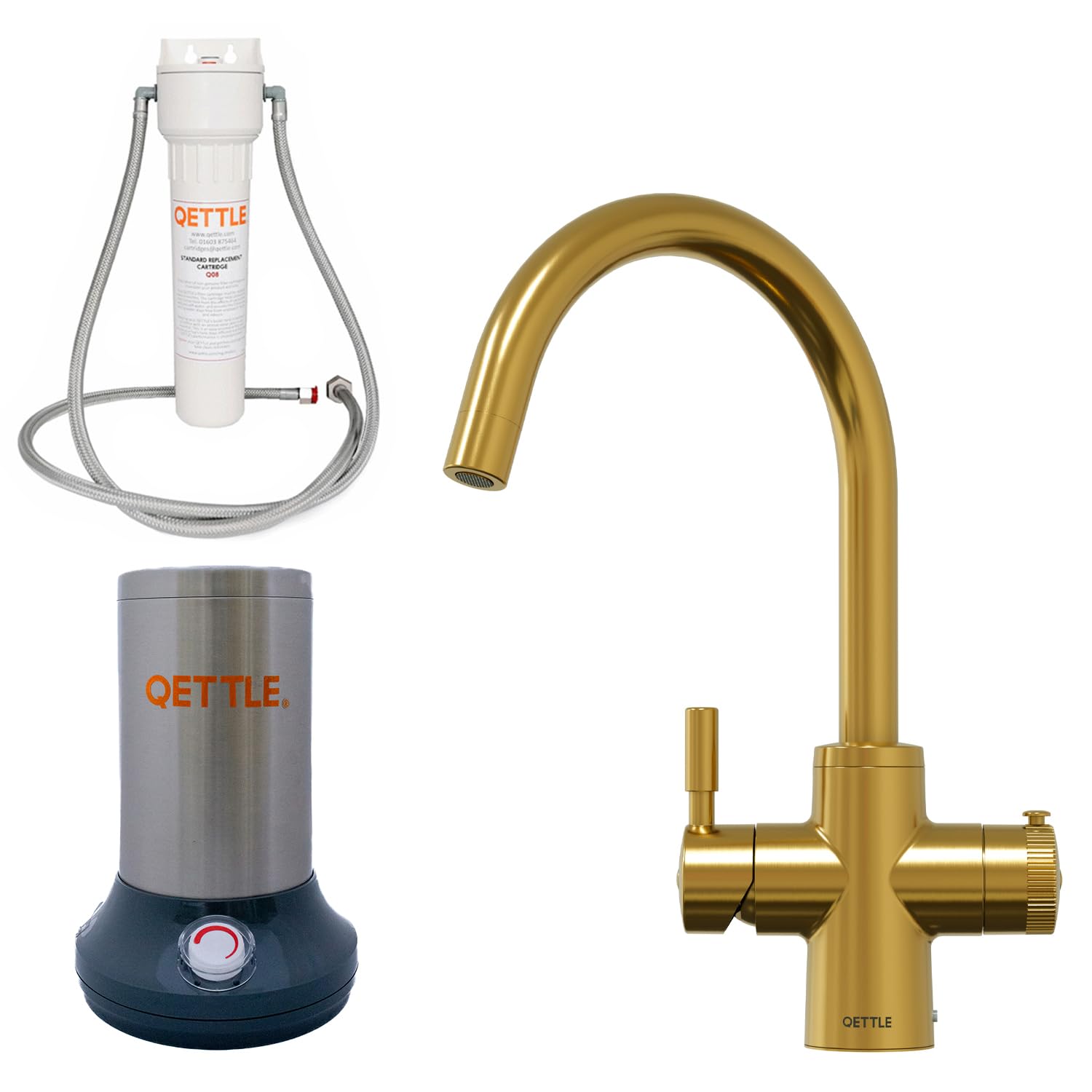 QETTLE Original 4-in-1 Instant Boiling Water Tap | True Boiling, Filtered Cold, Mains Hot & Cold (Gold, 4 Litre Boiler)