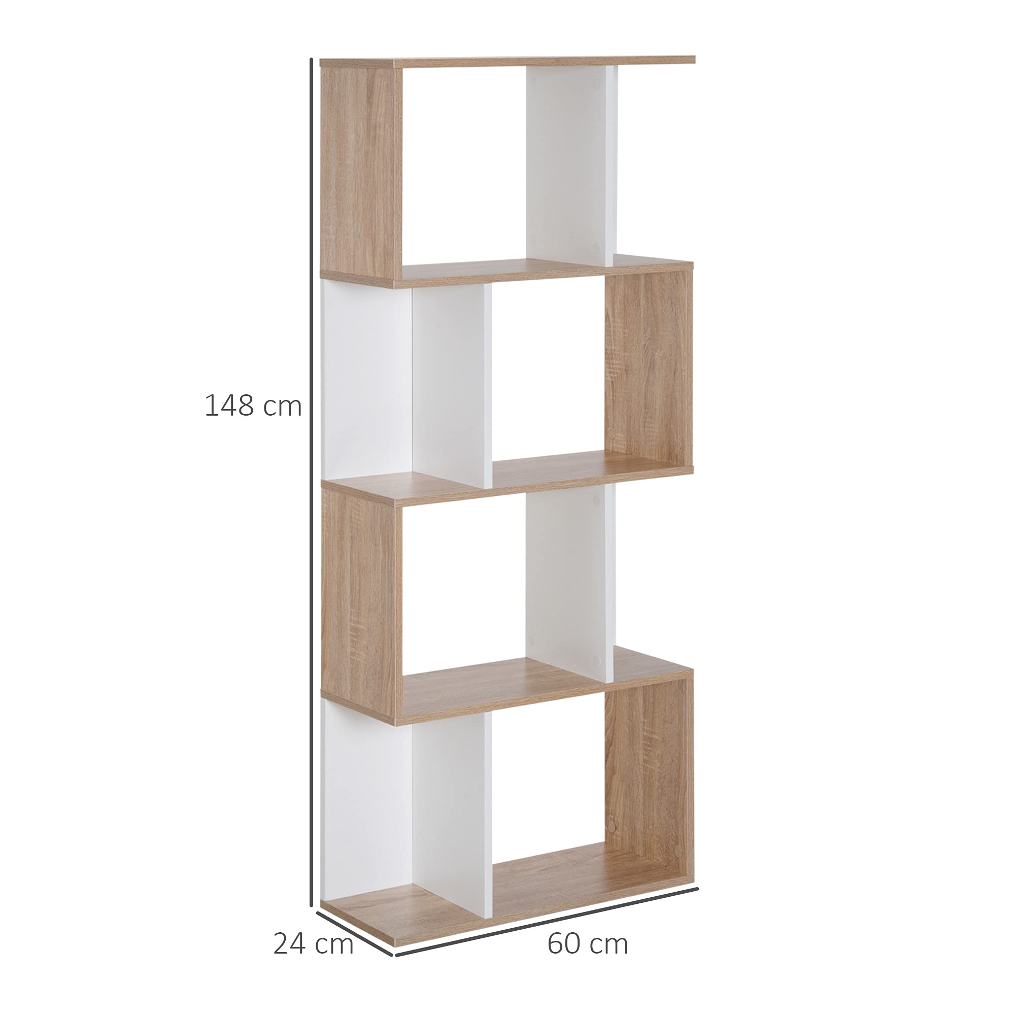 HOMCOM Libreria di Design Scaffale Ufficio Moderna 4 Ripiani 60×24×148cm | Legno