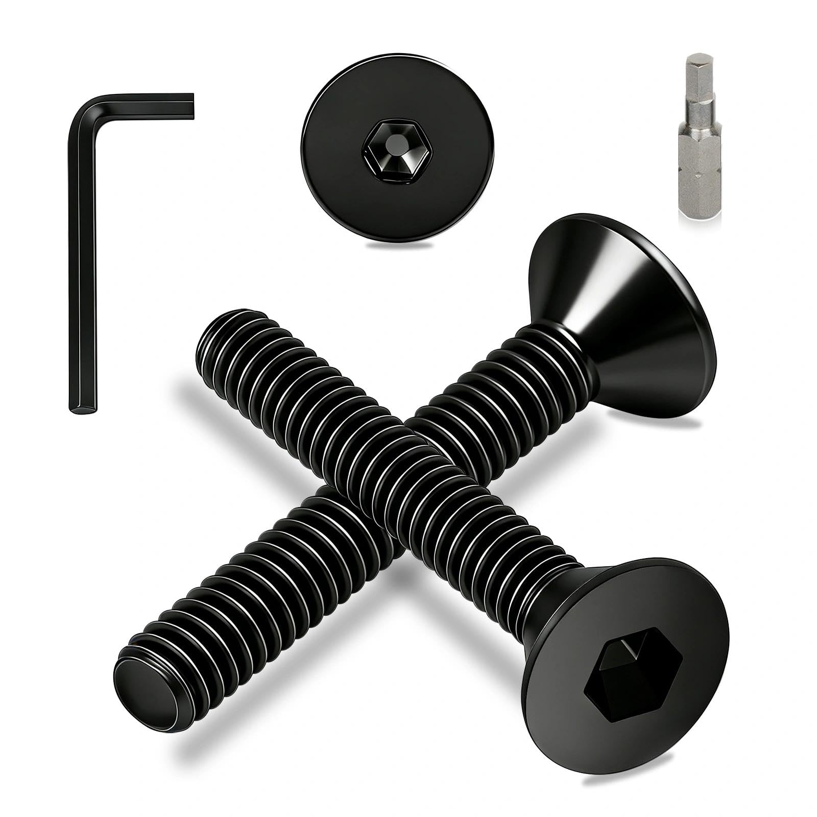 Ezitruz M8 Countersunk Bolts, 15 Pcs Head Hex Socket Countersunk Screws M8x25 mm Flat Head Hex Socket Cap Screw DIN 7991/ISO 10642 Black Bolt Carbon Steel Full Thread for Wooden Furniture Repair