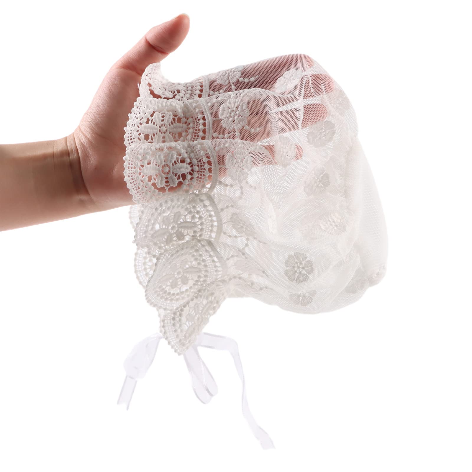 Baby Girl Bonnet Eyelet Lace Cotton Christening Bonnet Toddler Handmade Beanie Sun Protection Hat, Small Flowers, 0-6 Months