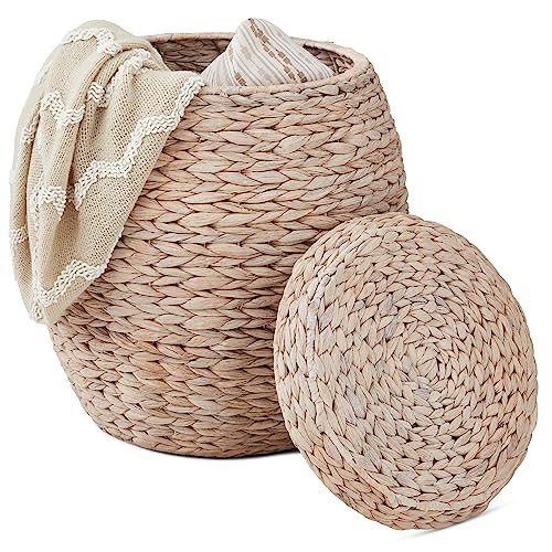 Best Choice Products Multipurpose Hyacinth Storage Basket, Plant Décor, Handwoven Organizer Tote for Bedroom, Living Room, Nursery, w/Lid – Transparent White