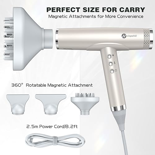 Miniatura 5 de slopehill Secador de pelo profesional con difusor, secador de pelo iónico, ligero, compacto, potente y rápido, con motor sin escobillas de alta
