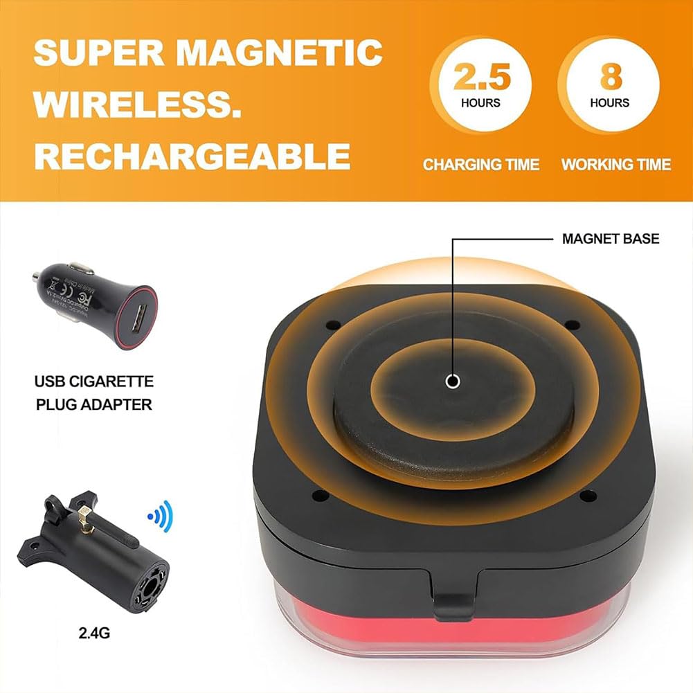 Magnetic Wireless Trailer Lights - Rechargeable LED Kit, 100ft Range, IP67 Waterproof, Brake/Turn/Tail