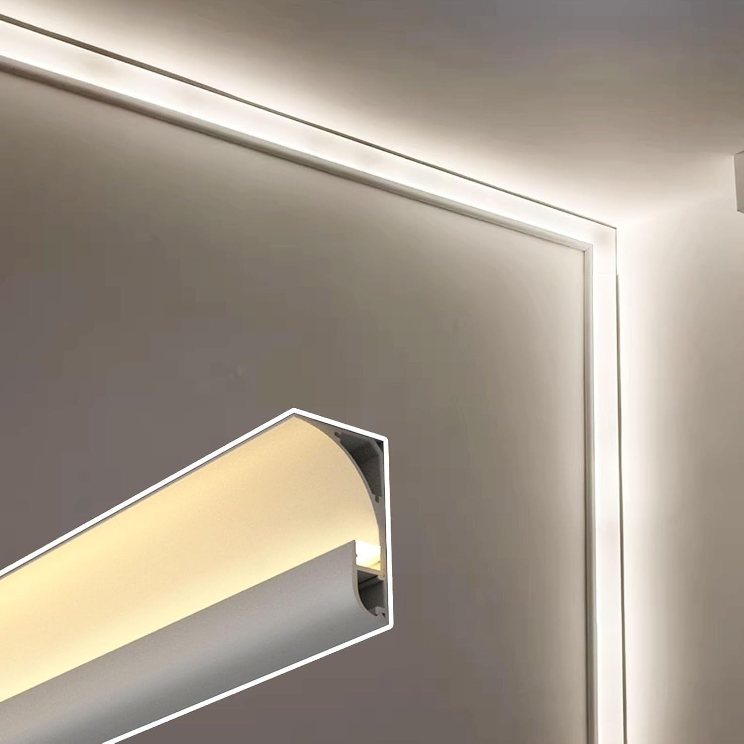 LED Aluminum Channel for Decorative Lighting - Wall-Ceiling Edge Accent Light for TV, Bedside & Crown Molding - 1m (3.3ft) LED Diffuser for Home Decor