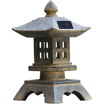 Japanese Solar Pagoda Lantern Garden Decoration Zen Garden Statue Outdoor Japanese Style Decor - Indoor/Outdoor Yard Decoration for Landscape Balcony Garden Patio Polyresin 13 x 13 x 23 cm [Energy Class A]