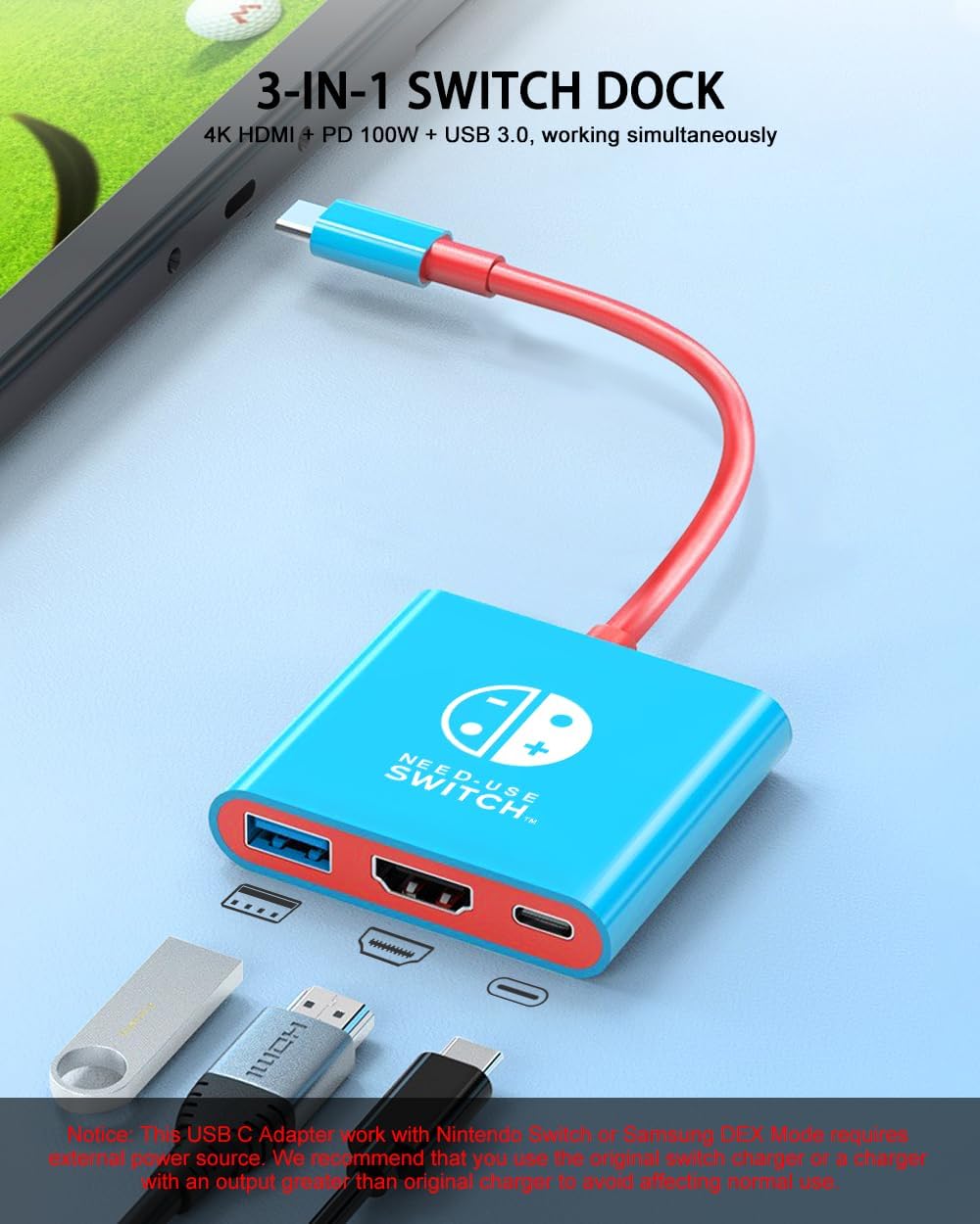 2026 Switch 2 Dock для Nintendo Switch 2 — адаптер «3 в 1» с HDMI 2.0 (4K, 60 Гц), портом USB 3.0, зарядкой через USB-C 100 Вт, телевизионным адаптером, док-станцией Switch OLED Hub — портативная док-станция для путешествий, аксессуары для Nintendo 2