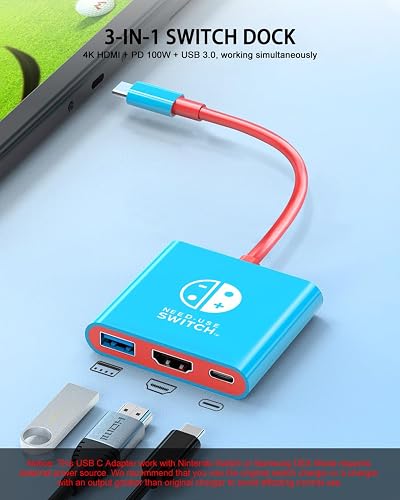 2026 Switch 2 Dock for Nintendo Switch 2 Adapter 3 in 1 with 4K 60Hz HDMI 2.0, USB 3.0 Port, USB C 100 W Charging, TV Adapter Switch OLED Hub Docking Station Portable Travel for Nintendo 2 Accessories - 2