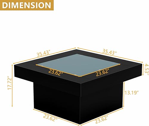Miniatura 2 de Mesa de centro cuadrada con luces LED, mesas de centro de 35.4 pulgadas para sala de estar, mesa de centro de cristal templado, mesa central moderna
