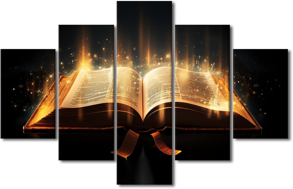 TUMOVO Holy Spirit Bedroom Decor Holy Bible Canvas Wall Art Christian Religion Wall Decorations for Living Room 5 Pieces Holy Spirit Wall Paintings Framed Ready to Hang (50''Wx 24''H)