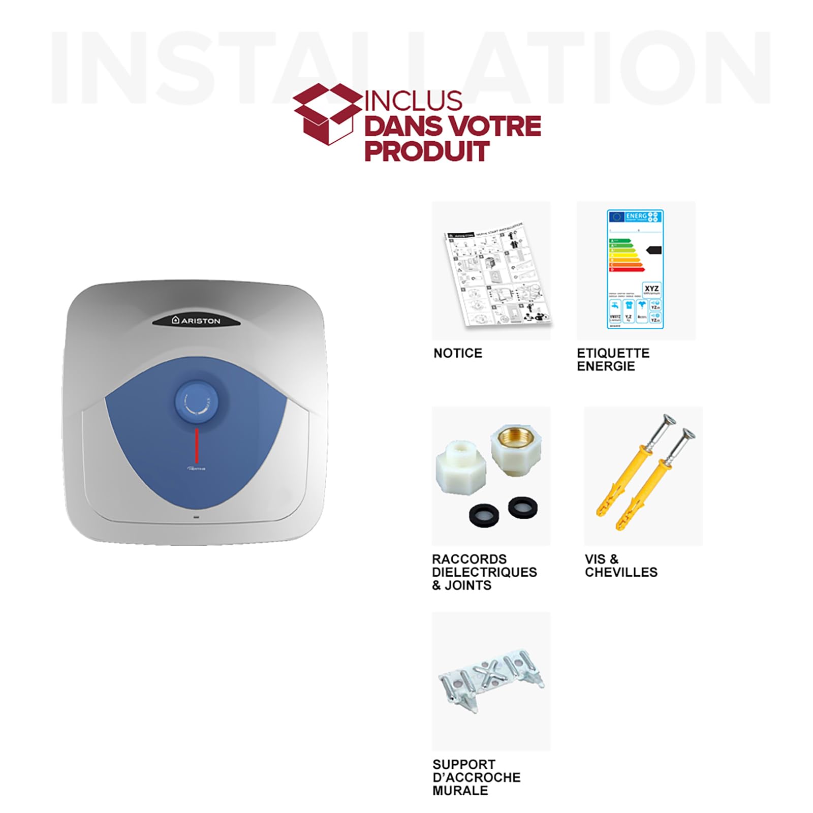 Ariston Blu Evo RS 10L - Scaldabagno Elettrico 10 Litri Compatto Sottolavandino, Potenza 2000W, Ideale Cucina o Bagno - Progettato e fabbricato per essere installato in Francia