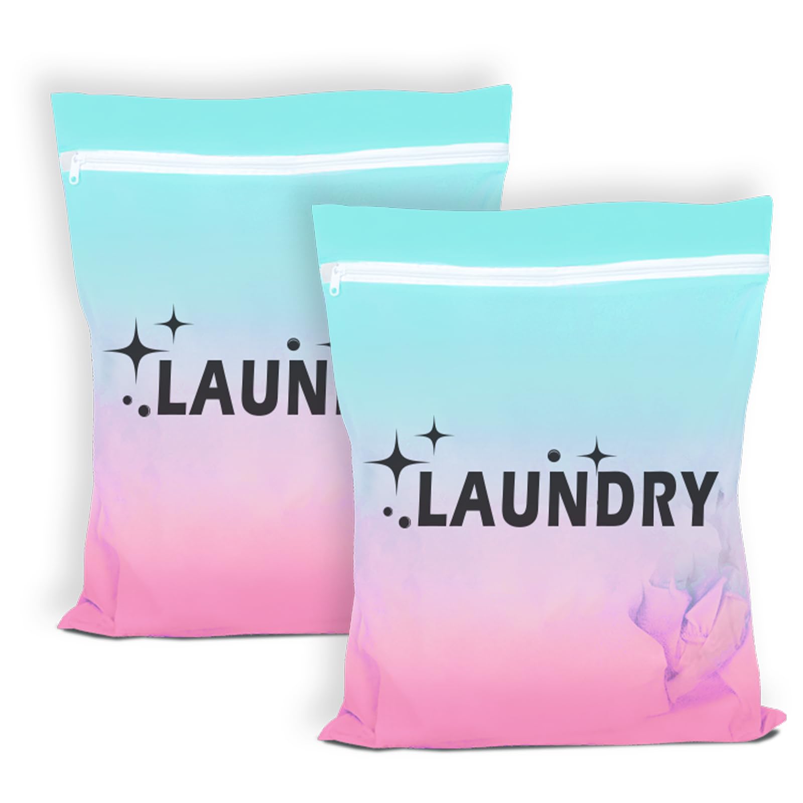 Gradient Color Mesh Laundry Bags for Washing Machine, Reusable Laundry Bag with Zipper, Delicates Washing Bag for Clothes, Underwear, Baby Clothes and Travel