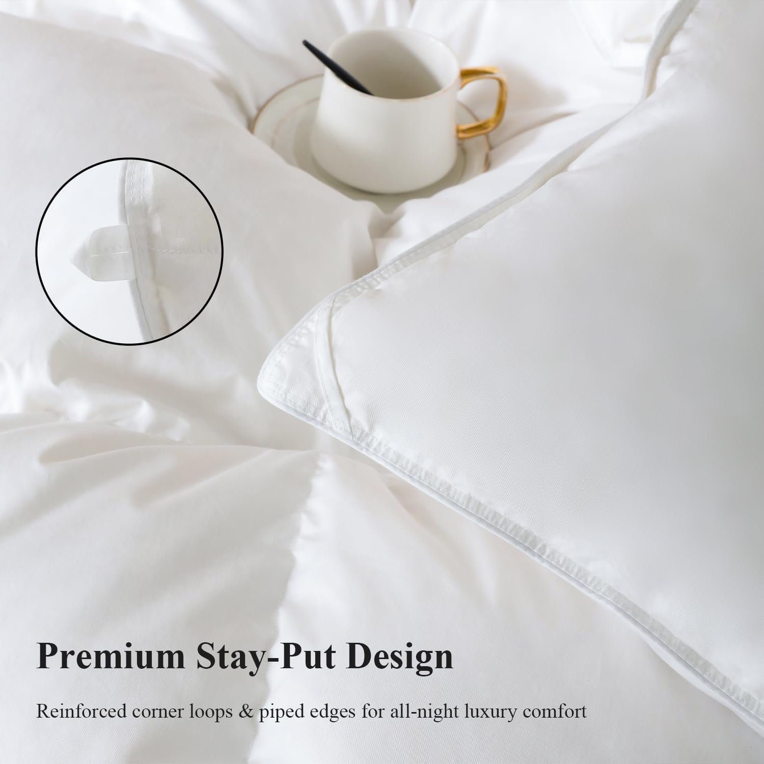 Globon Queen Goose Down Comforter,800 Fill Power All Seasons Luxury Duvet Insert,420 Thread Count Soft Noiseless Shell, Medium Weight with 8 Corner Tabs, White