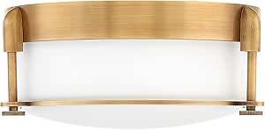 Hinkley Colbin 3231HB Small Flush Mount Ceiling Light, Decorative Knurled Knobs, Etched Opal Glass, Heritage Brass