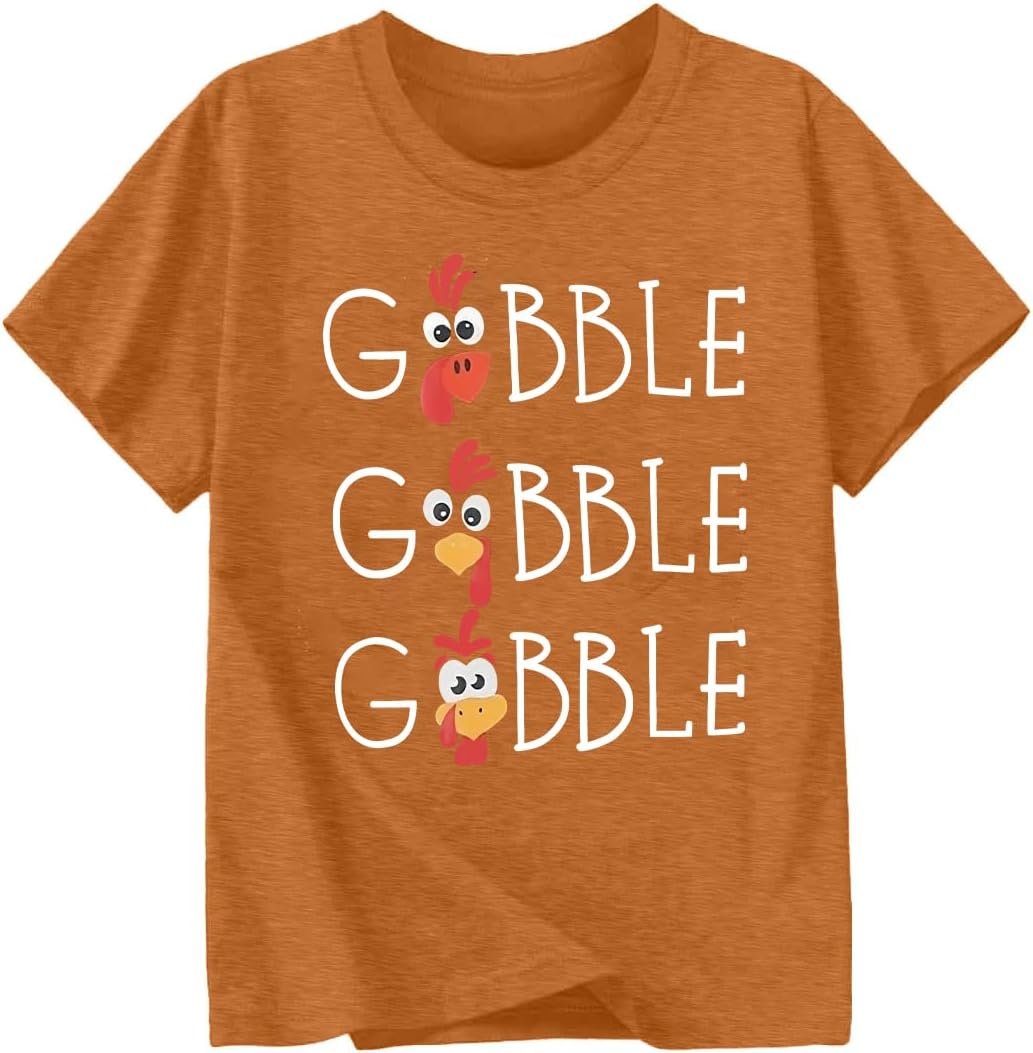 Thanksgiving Shirt Kids Girls Boys Cute Gobble Shirts Thankful Turkey Printed Short Sleeve Tee Tops 4-12 Years - Image 2