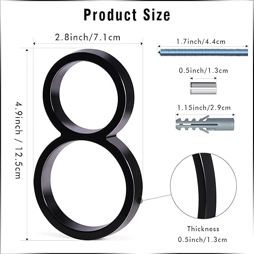 Miniatura 2 de VONDERSO - Letrero de dirección flotante de 5 pulgadas, aleación de zinc de metal negro para patio, calle y buzón, números y letras modernos sólidos