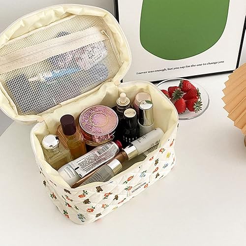 Miniatura 2 de Bolsa de maquillaje de algodón, bolsa grande para cosméticos de viaje, bolsa acolchada para cosméticos, bolsa de aseo floral de coqueta, pequeña