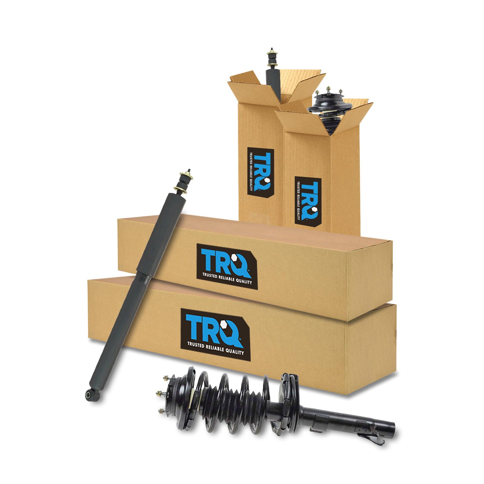 TRQ Front and Rear Complete Strut Assembly &amp; Shock Absorber Kit Complete Strut &amp; Coil Spring Assembly Compatible with 2000-2005 Ford Focus