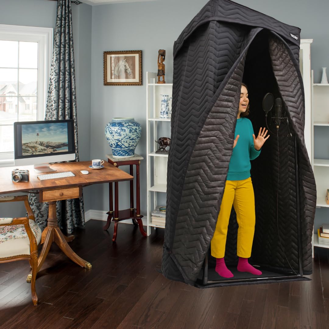 Tragbare Vocal Booth, mobile Aufnahmekabine für Homestudio Tonaufnahmen | Hochdichter 360 Grad Akustikschirm für Voiceover, Podcast und Musik, reduziert Echo und Hall, mit praktischer Tragetasche