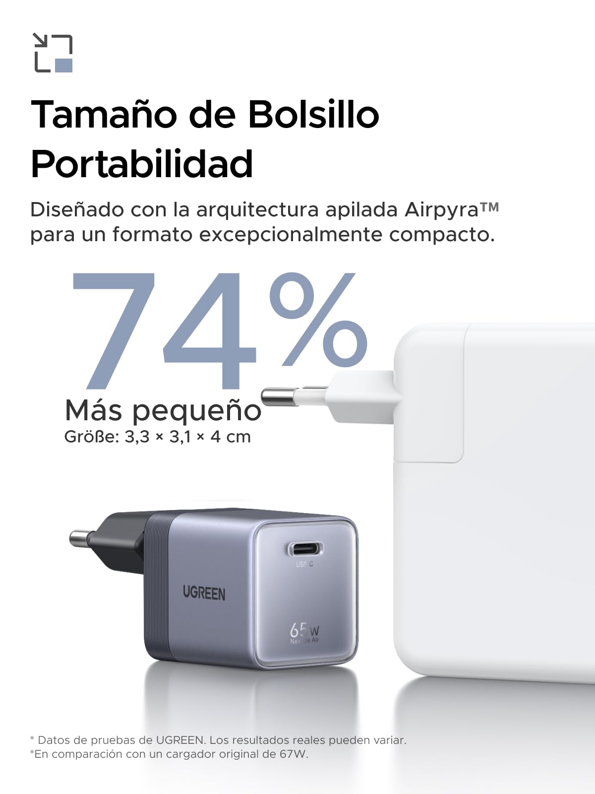 UGREEN Nexode Air 65W Cargador USB C Carga Rápida GAN II Alimentador con Cable Tipo C Compatible con MacBook Pro Air iPad iPhone 17 Air Pro MAX 16 15 14 13 Galaxy S26 25 Pixel 10 (Gray)