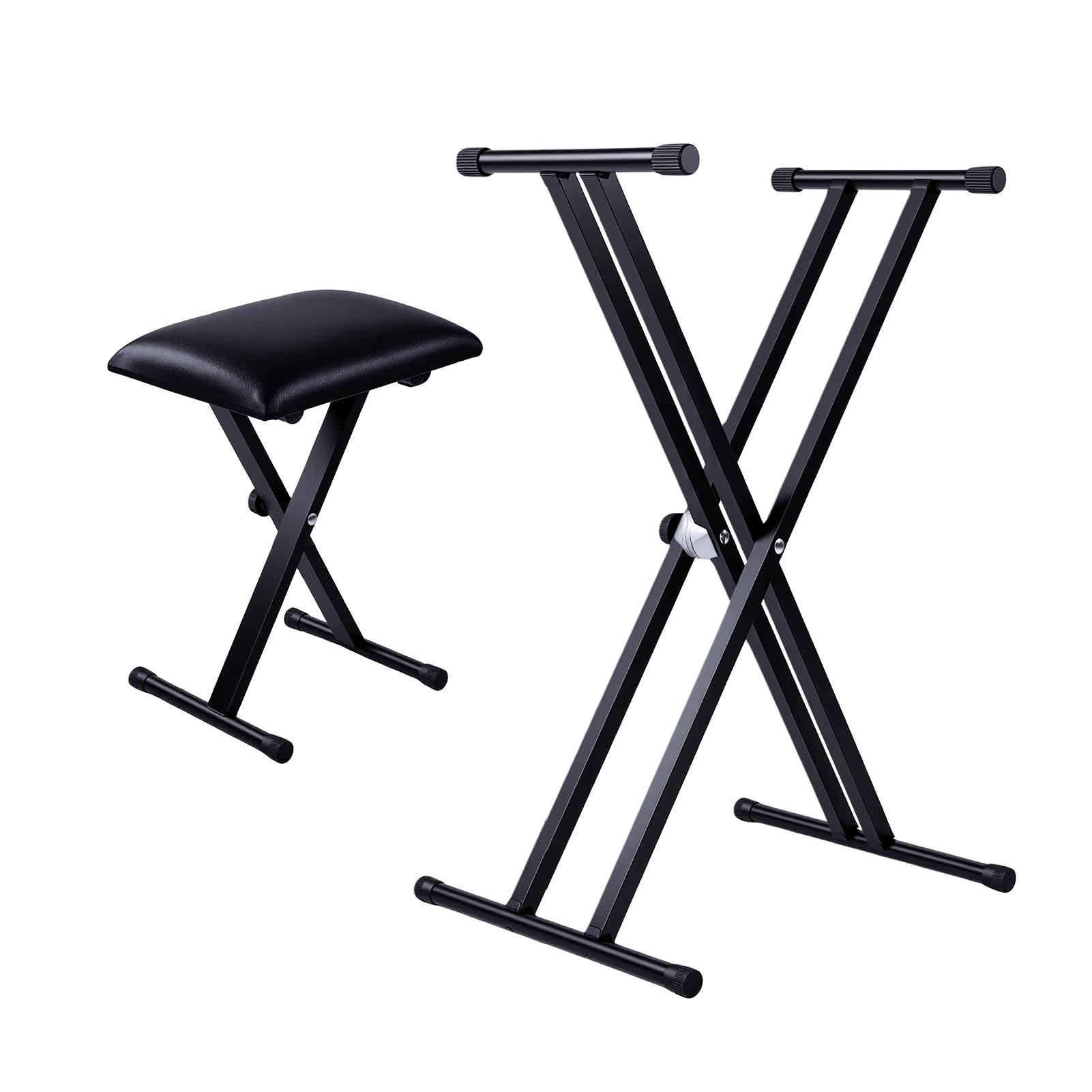 Btuty Soporte para Teclado Electrónico con Banco, Tubo Doble de Metal, Marco en X, Altura Ajustable de 24 a 99 Cm, Bloqueo Engranaje Antideslizante para Pianos Digitales 61