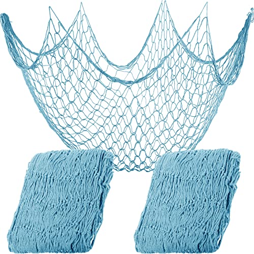Shappy 2 Pcs Fish Net Decorative 80 x 40 Inch, Wall Hanging Fishnet for Mermaid, Pirate, Nautical, Under The Sea Party Decoration Ocean Themed Hawaii Beach Birthday Halloween Party Supplies(Blue)