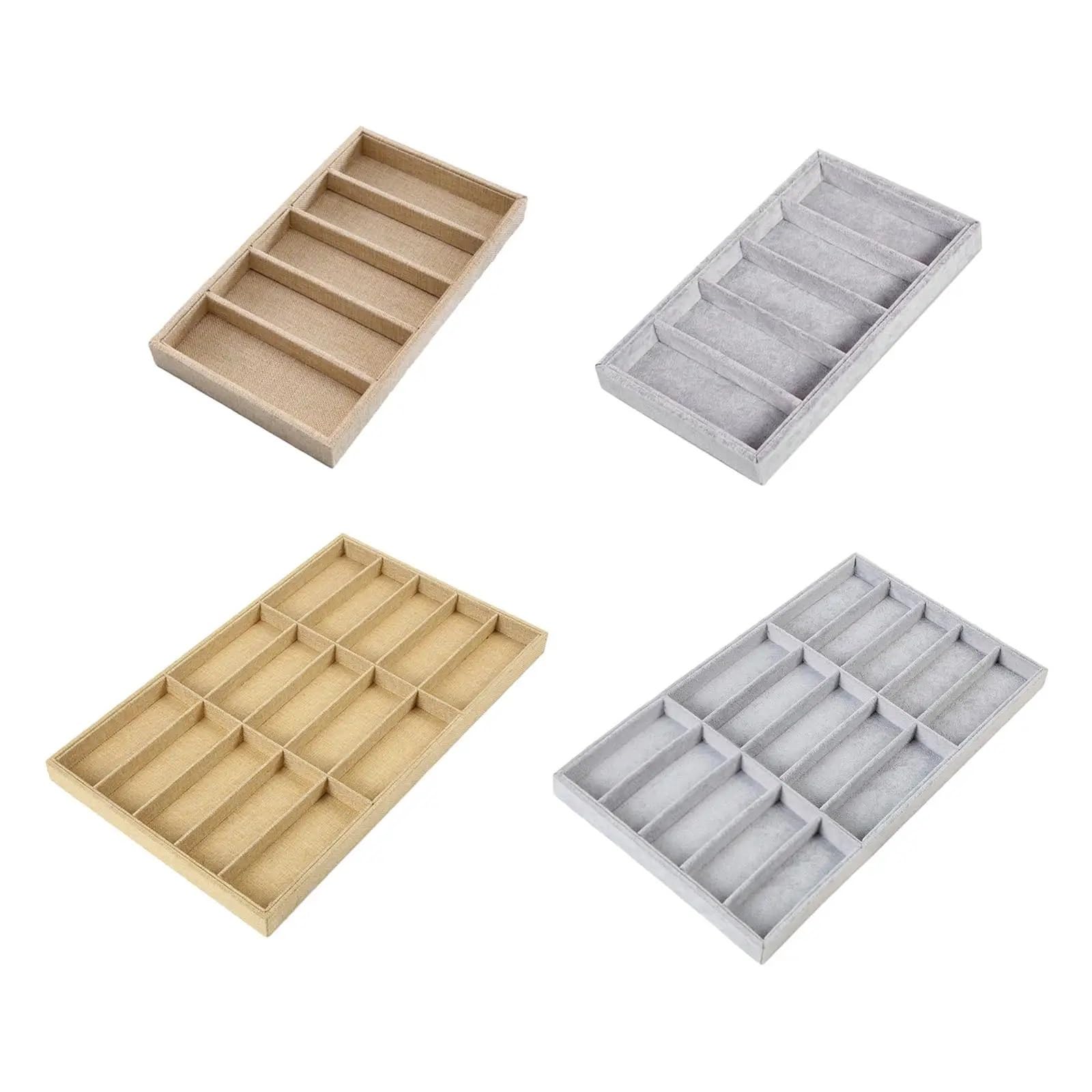 Lniana, flanelowa taca na organizery okulary | Szare khaki do przechowywania okularów na biurku(Khaki 15 Grid Linen)