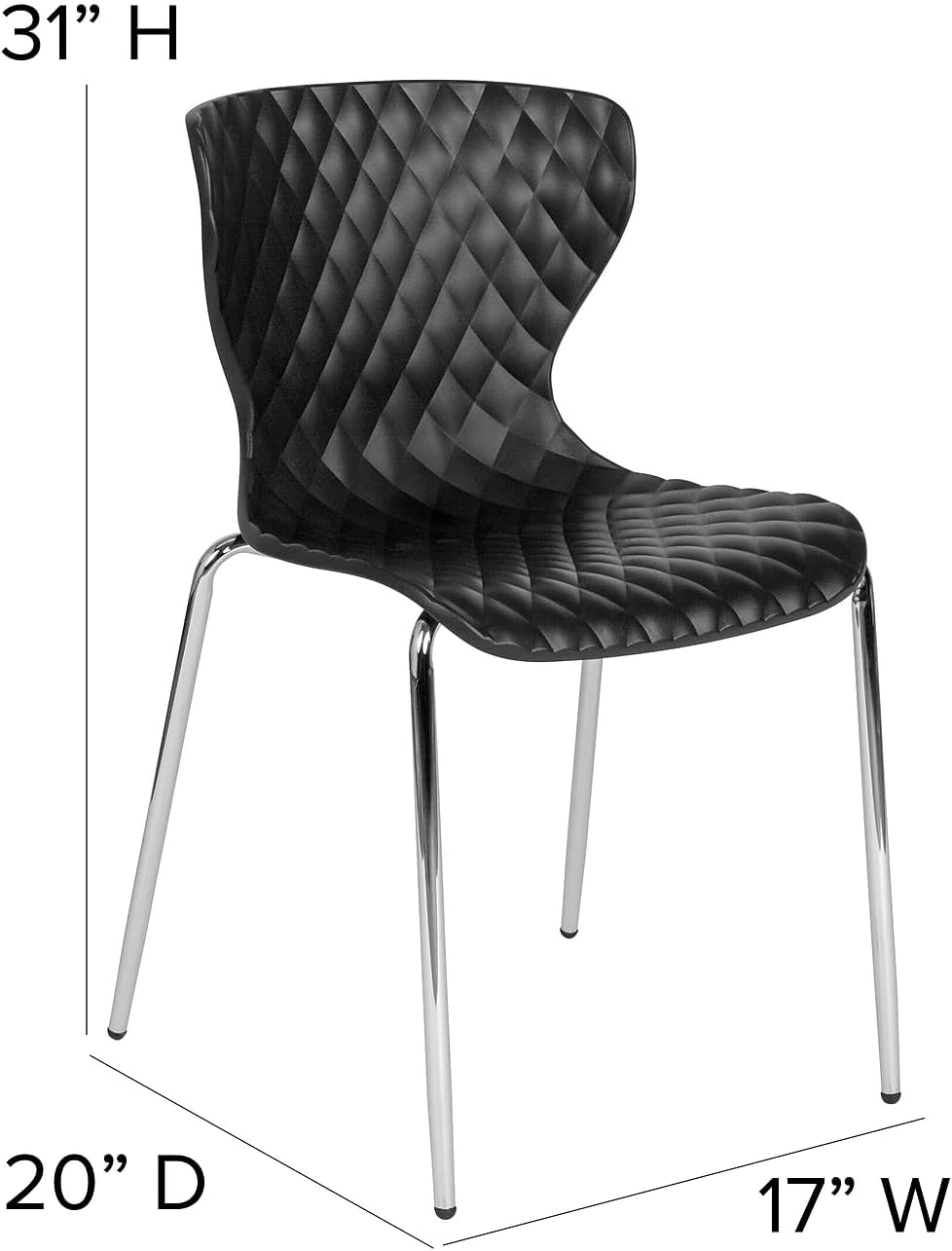 Flash Furniture Lowell Plastic Stacking Chairs for Waiting Rooms and Offices, Ergonomic Lobby Chairs with Patterned Back and Seat, Set of 4, Black