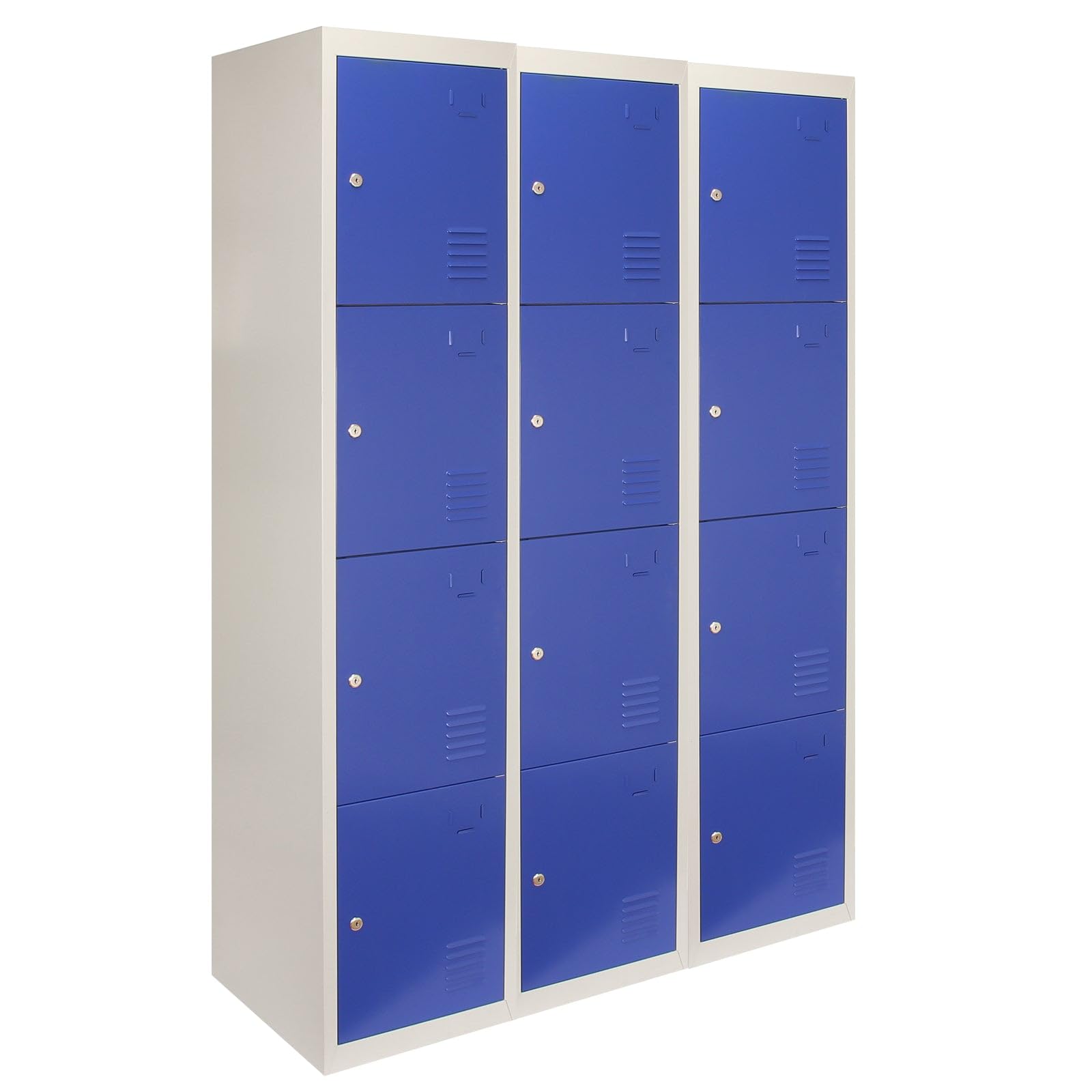 Monster Shop - 3 Armadietti da Montare con 4 Porte Blu in Acciaio 45cm x 114cm x 180cm per Scuole, Palestre e Spogliatoi