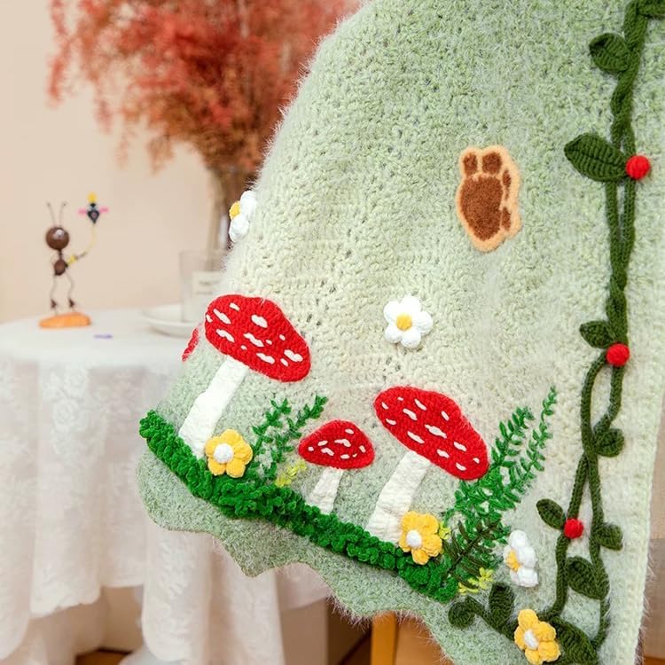 DIY Floral Cape Crochet Kit – Handmade Flower Lace Shawl Making Set with Video Tutorial, Beginner-Friendly Knitting Gift for Women (Fairy Tale Forest Series) (Finished Product)