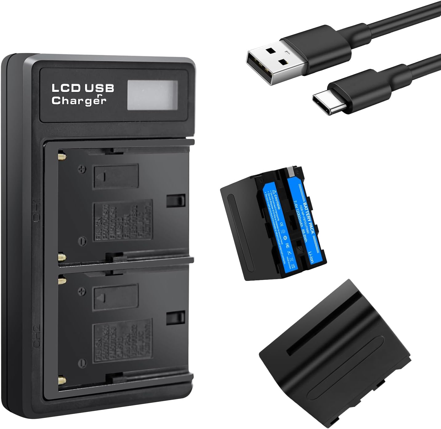 2 Pack NP-F970 Battery with Charging Station, 12000mAh New Upgrade High Capacity Battery Replacement for Sony DCR-VX2100, DSR-PD150, DSR-PD170, FDR-AX1, HDR-AX2000, HDR-FX1,HDR-FX7, HDR-FX1000, etc