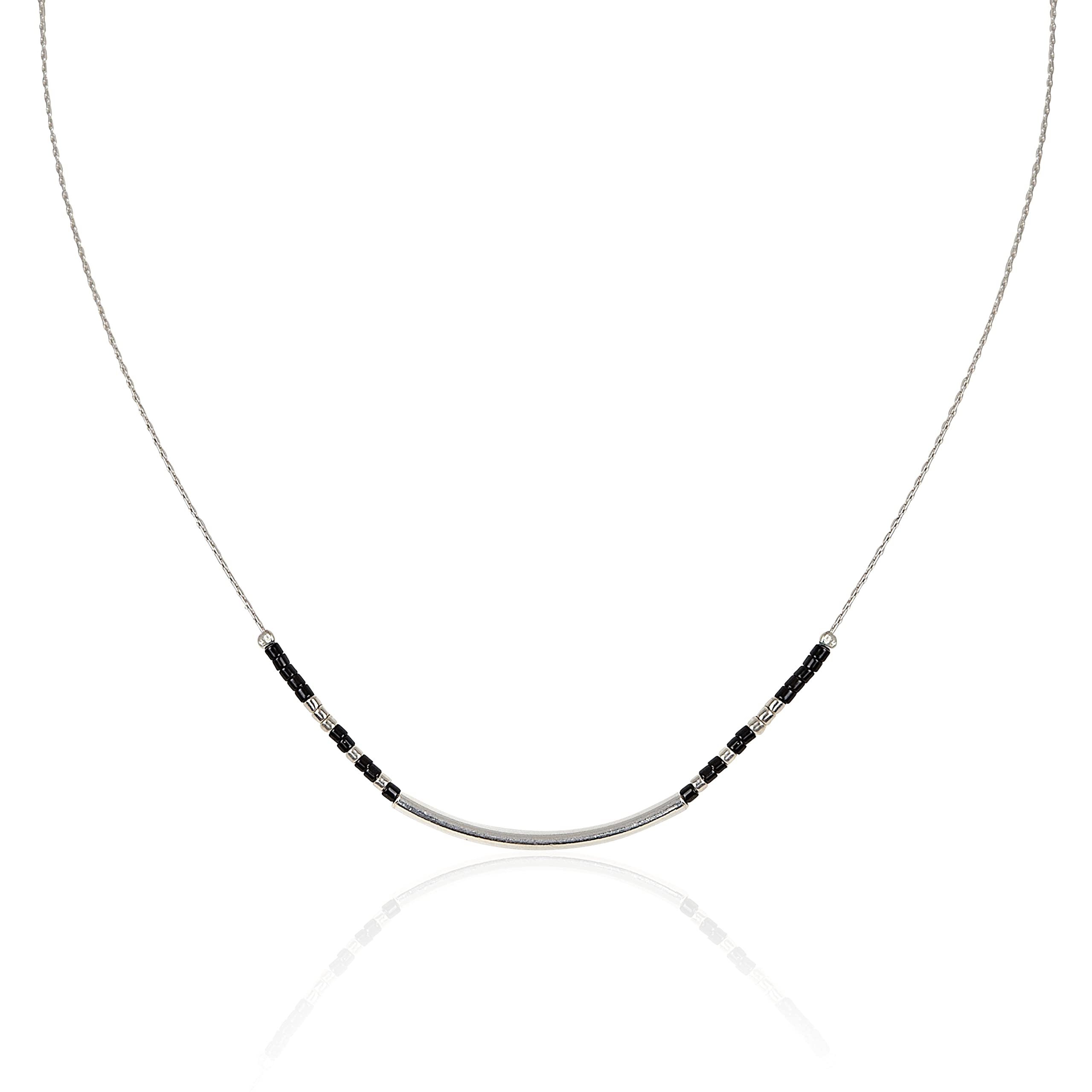 Collier fin choker perles miyuki noires - chaine serpent argent massif 925 - Collier perles noires - collier minimaliste discret élégant