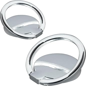 [2 Pack] Round Ultra-thin Cell Phone Ring Holder Stand,360 Degree Rotation and 180 Degree Adjustable Finger Ring Kickstand with Polished Metal Phone Grip Silver