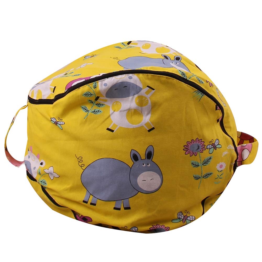amropi Canvas Stuffed Animal Storage Bean Bag Chair 32" Kids Plush Toy Clothes Quilts Organizer Soft Seat Cover, Yellow