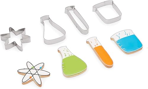Fox Run Juego de cortadores de galletas científicas, cortador de galletas de laboratorio de química, juego de 4