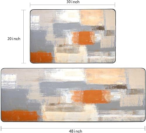 Vista 210 de TOMWISH - Tapetes de cocina para piso, color turquesa, gris, abstracto, pintura artística, 17 x 48 + 17 x 24 pulgadas, juego de alfombras de cocina