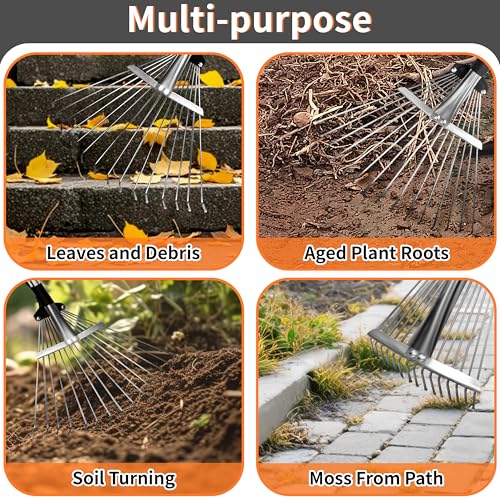 Garden Rake for Leaves – Heavy Duty Metal Leaf Rake for Lawns with Adjustable Handle (33"-69") & Expandable Head (8"-15") – Durable for Lawn, Shrub, Garden Beds – Essential Gardening Tools - Image 7