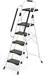 Urackify 3 Échelle d'étape, 800LBS Tabouret en acier pliant avec serrure de sécurité, pédales larges antidérapantes, rail de maintien, échelle portable pour la maison lourde pour l'intérieur, atelier, cuisine, garde-manger, bureau, blanc